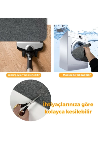 Su Geçirmez Buzdolabı Matı Kaymaz Taban Yıkanabilir Dayanıklı Buzdolabı Altı Halısı Antrasit (91x91) - 5