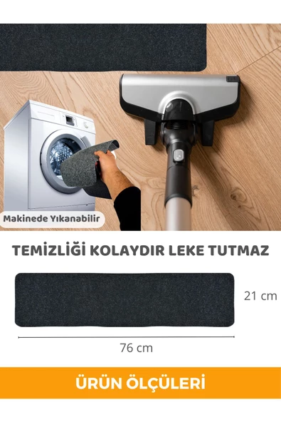 Kaymaz Temizlenebilir Keçe Merdiven Basamak Halısı Antrasit 76x20 (10 ADET) - 3