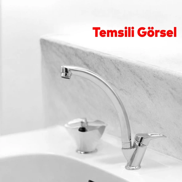 Kuğu Batarya Duş Bulaşık Musluğu Lavabo Banyo Mutfak Bataryası Mermer Üstü Çift Su Giriş Evye - 2