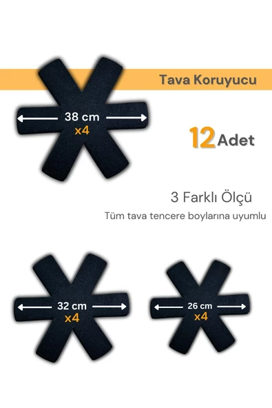 Beylini 12 li Set Tencere Tava Koruyucu Borcam Çizdirmez Keçe Düzenleyici SİYAH - 6
