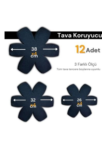 12'li Set Tava Tencere Koruyucu ve Düzenleyici Keçesi Siyah - 6