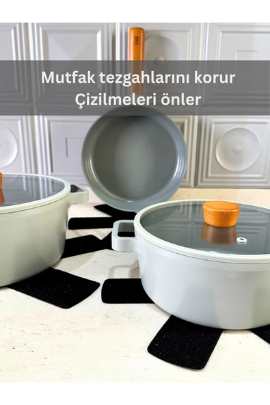 Beylini 12 li Set Tencere Tava Koruyucu Borcam Çizdirmez Keçe Düzenleyici SİYAH - 3