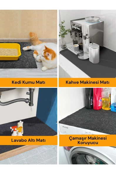 Su Geçirmez Buzdolabı Matı Kaymaz Taban Yıkanabilir Dayanıklı Buzdolabı Altı Halısı Antrasit (91x91) - 4