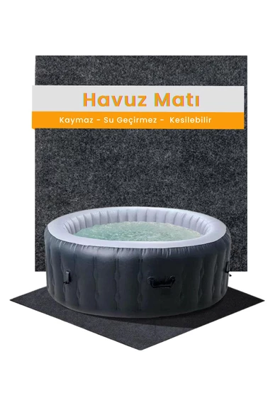 Havuz Altı Halısı Su Geçirmez Yıkanabilir Emici Dayanıklı Koruyucu Havuz Matı Antrasit (183x188)