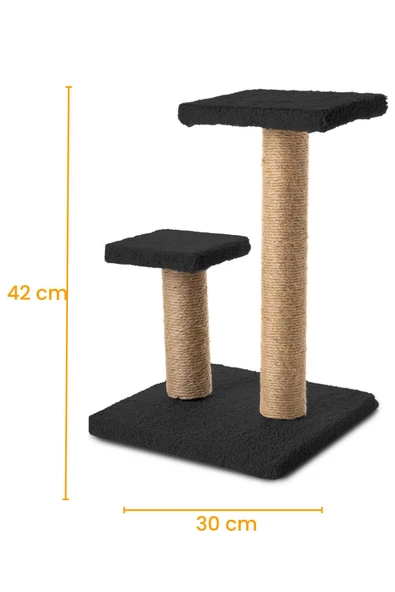 2li Kedi Tırmalama Tahtası Peluş Kumaş Demonte 42cm 2 Adımlı Zıplama ve Tırmalama (Siyah) - 7
