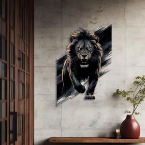 Lion Background | Renklendirilmiş Metal Tablo>