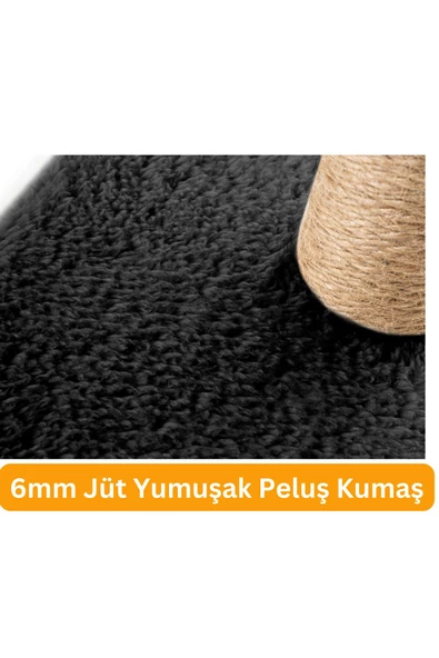 Çubuk Kedi Tırmalama Tahtası Peluş Kumaş Silinebilir Demonte 40 cm Siyah Renk - 4