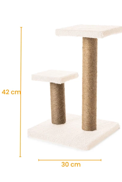 2li Kedi Tırmalama Tahtası Peluş Kumaş Silinebilir Demonte 42cm 2 Adımlı Zıplama ve Tırmalama (Krem) - 7