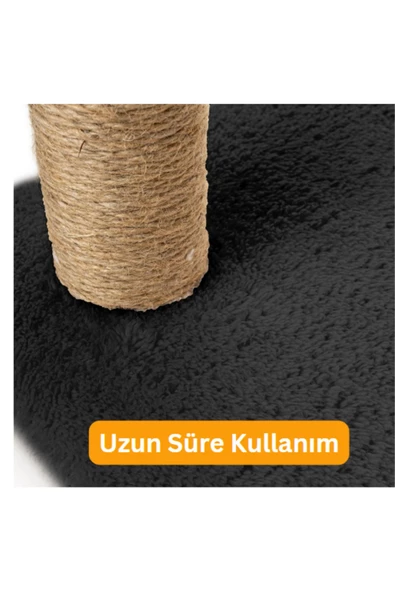 3Lü Kedi Tırmalama Tahtası Peluş Kumaş Demonte 84 cm Yükseklik 3 Adımlı Zıplama Oyunu (Siyah) - 6