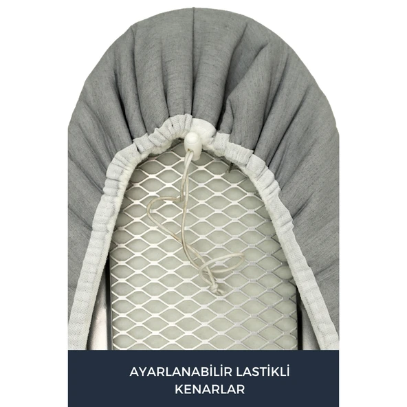 BEYLİNİ Ütü Masası Kılıfı Örtüsü Bezi Keçeli Süngerli Lastikli Yanmaz Ayarlanabilir Gri 55x135 Cm - 4