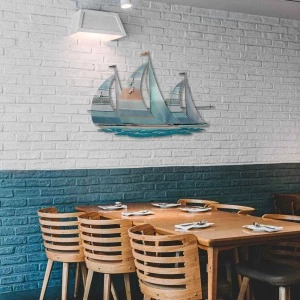 Sailboat on Waves | Renklendirilmiş Metal Tablo | #DEC-0075>