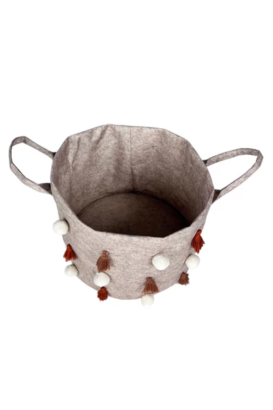 Keçe Kulplu Yuvarlak Düzenleyici Sepet Çok Amaçlı Saklama Organizer Düzenleyici 27x27x27 cm - 4