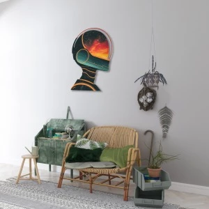 Retro Astronot | Renklendirilmiş Metal Tablo>