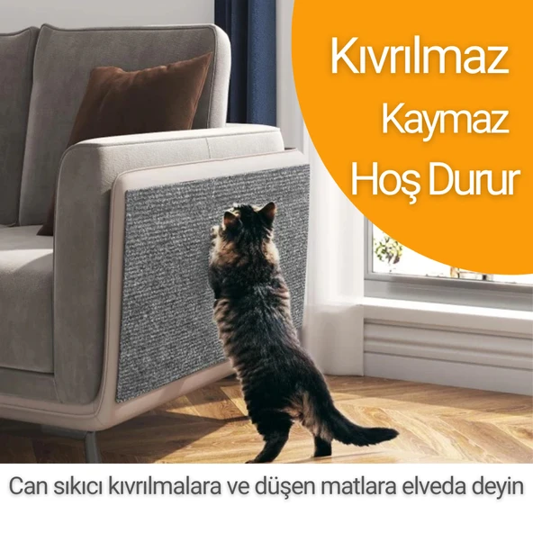 Kedi Tırmalama Halısı Yapışkanlı Her Yüzeye Uygulanabilir Kesilebilir Mobilya Koruyucu (40x50) - 3