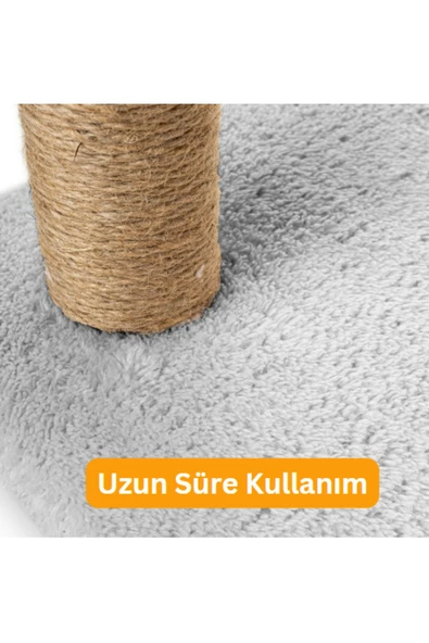 3Lü Kedi Tırmalama Tahtası Peluş Kumaş Demonte 84 cm Yükseklik 3 Adımlı Zıplama Oyunu (Gri) - 6