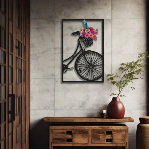 Black Bicycle and Flowers | Renklendirilmiş Metal Tablo >