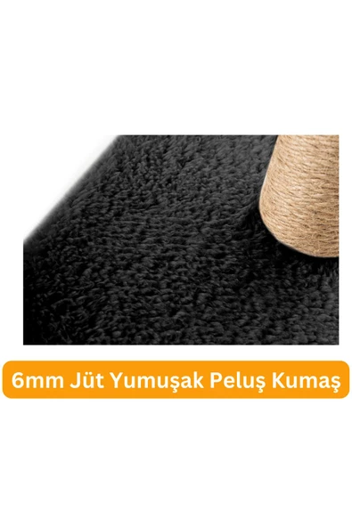 3Lü Kedi Tırmalama Tahtası Peluş Kumaş Demonte 84 cm Yükseklik 3 Adımlı Zıplama Oyunu (Siyah) - 4