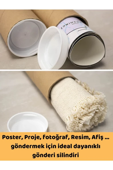 Postüp Kapaklı Silindir Kutu Karton Rulo Gönderi Poster Afiş Harita Tüpü Masura 5 Adet 5 Cm X 45 Cm - 4