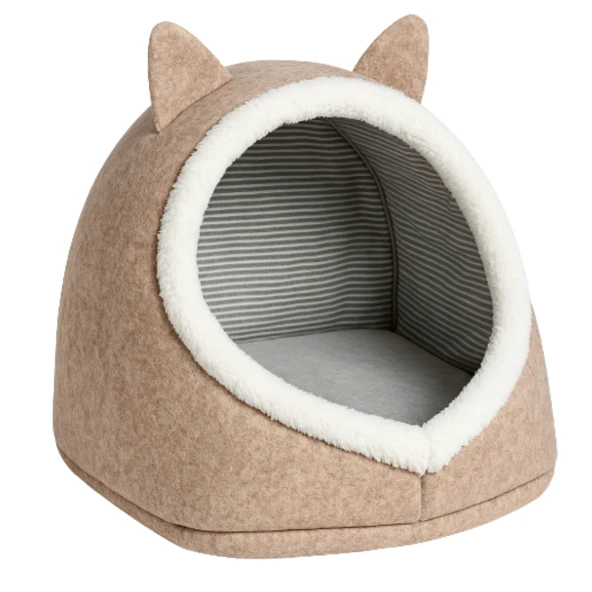 Kedi Evi Köpek Evi Evcil Hayvan Yatağı 40x35x34 Cm Katlanabilir Keçe Yuva Krem