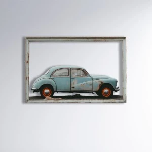 Vintage Blue Car Framed | Renklendirilmiş Metal Tablo>