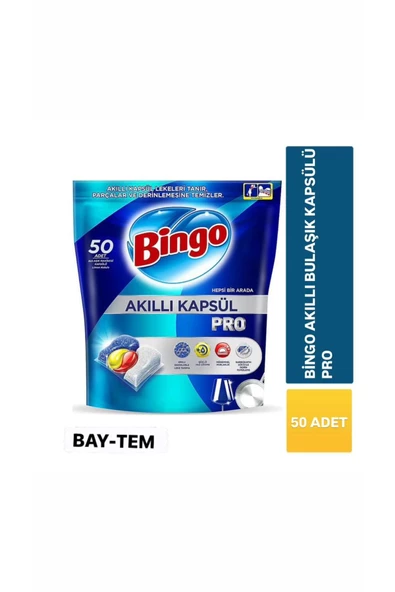 Bingo  Akıllı Kapsül Pro Bulaşık Makinesi Deterjanı Tableti 50'li