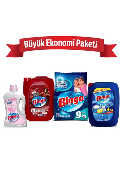 Bingo  "büyük Ekonomi Paketi ; 9 Kg Toz Çamaşır Deterjanı Sık Yıkananlar Çamaşır Yumuşatıcısı 5 L Lovely