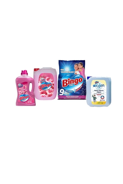 Bingo  (Bingo Matik 9kg Sık Yıkananlar+Bingo Soft 5lt Gülpembe+Bingo Fresh 2,5lt Pembe Düşler+oksijen bingo