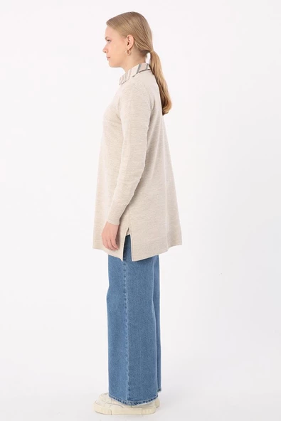 Taş-Bisiklet Yaka Triko Tunik - Resim 3