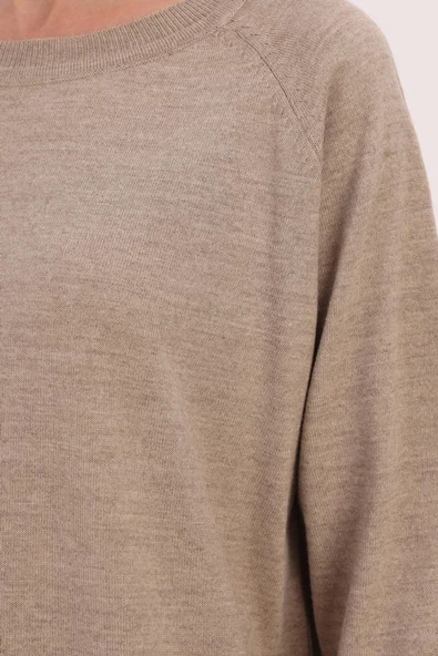 Bej-Basic Reglan Bisiklet Yaka Tunik - Resim 5