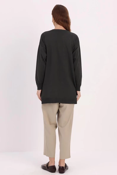 Füme-Manşeti Duble Katlamalı Triko Tunik - Resim 4