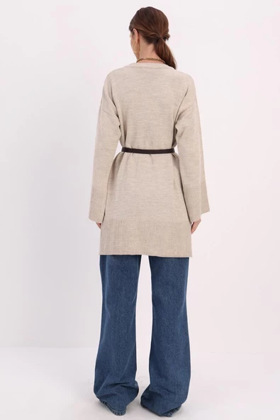 Taş-Oversize Yanları Yırtmaçlı Triko Tunik - Resim 4