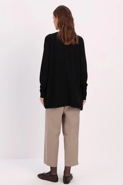 Siyah-Basic Reglan Bisiklet Yaka Tunik - 4