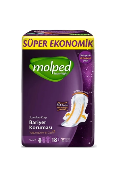 Molped  Süper Night Süper Ekonomik Uzun 18'li Hijyenik Ped