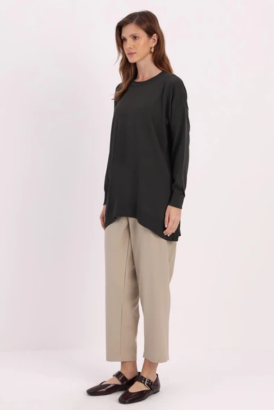 Füme-Manşeti Duble Katlamalı Triko Tunik - Resim 3