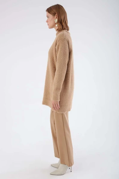 Koyu Bej-Bisiklet Yaka Triko Tunik - Resim 3