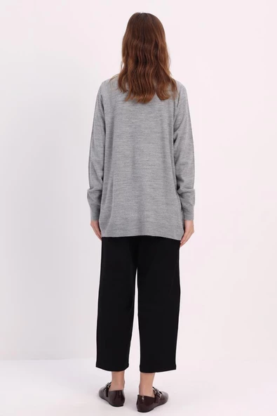 Açık Gri-Basic Reglan Bisiklet Yaka Kazak - 4