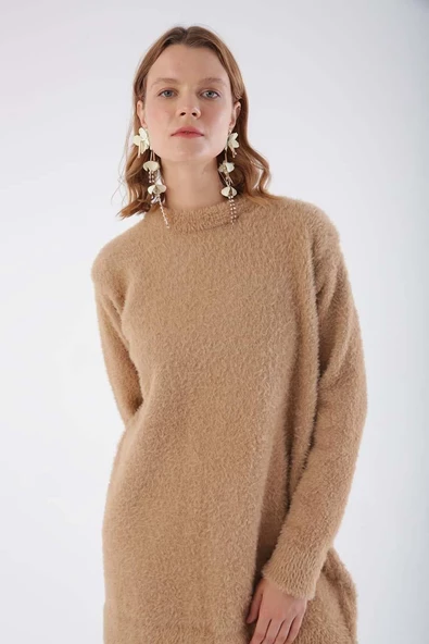 Koyu Bej-Bisiklet Yaka Triko Tunik - Resim 5