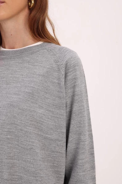 Açık Gri-Basic Reglan Bisiklet Yaka Kazak - 5