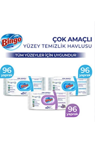 Bingo  Pratik Yüzey Temizlik Havlusu 2 Beyaz Sabun 1 Lavanta (288 YAPRAK)