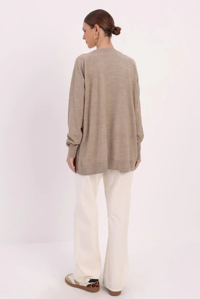 Bej-Basic Reglan Bisiklet Yaka Tunik - Resim 4