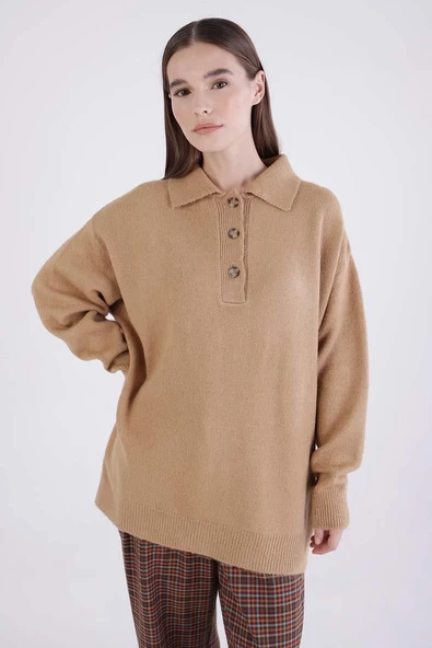 Camel-Polo Yaka Triko Kazak - 5