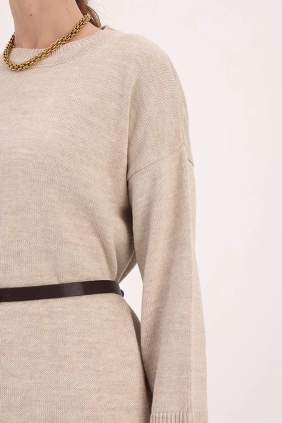 Taş-Oversize Yanları Yırtmaçlı Triko Tunik - Resim 5