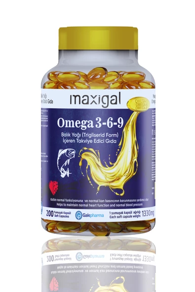 Maxigal Omega 3,6,9 Balık Yağı (Trigliserid Form) 200 Kapsül Içeren Takviye Edici Gıda ürün görseli 1