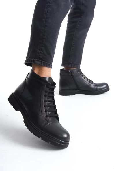 Erkek Hakiki Deri Bağcıklı Biker Bot Tırtık Taban Günlük Bot ürün görseli