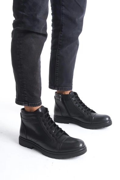 Erkek Hakiki Deri Bağcıklı Biker Bot Tırtık Taban Günlük Bot - Resim 2