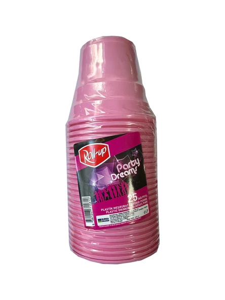 Roll-Up Party Dreams Parti Davet Piknik Renkli Plastik Sert Mika Bardak - Pembe - 25'li Paket