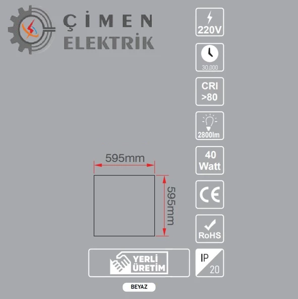 5 Adet ERKled ERK 36663 Sıva Üstü 40 Watt 60x60 LED Panel - Resim 2