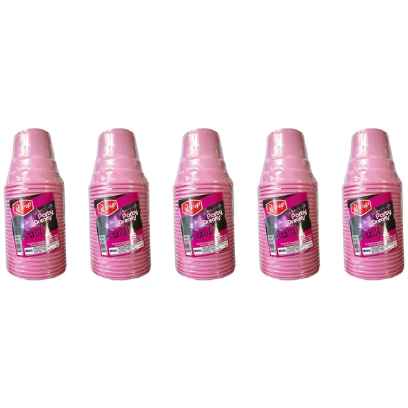 Roll-Up Party Dreams Parti Davet Piknik Renkli Plastik Sert Mika Bardak - Pembe - 25'li 5 Paket