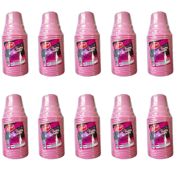 Roll-Up Party Dreams Parti Davet Piknik Renkli Plastik Sert Mika Bardak - Pembe - 25'li 10 Paket