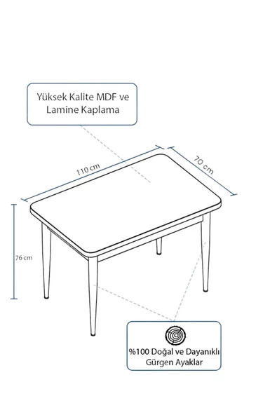 Home DZGN HOME 70 X 110 cm SİYAH MERMER DESEN MDF MASA SABİT MUTFAK MASASI, YEMEK MASASI - 2